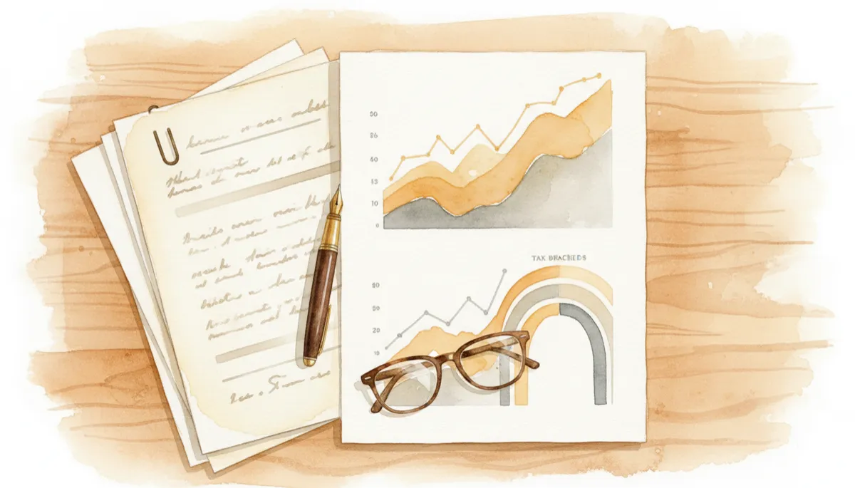 Estate planning documents and charts illustrating estate tax thresholds and business valuation
