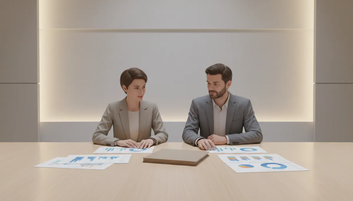 Individual discussing long-term financial planning with a professional advisor in a neutral-toned office