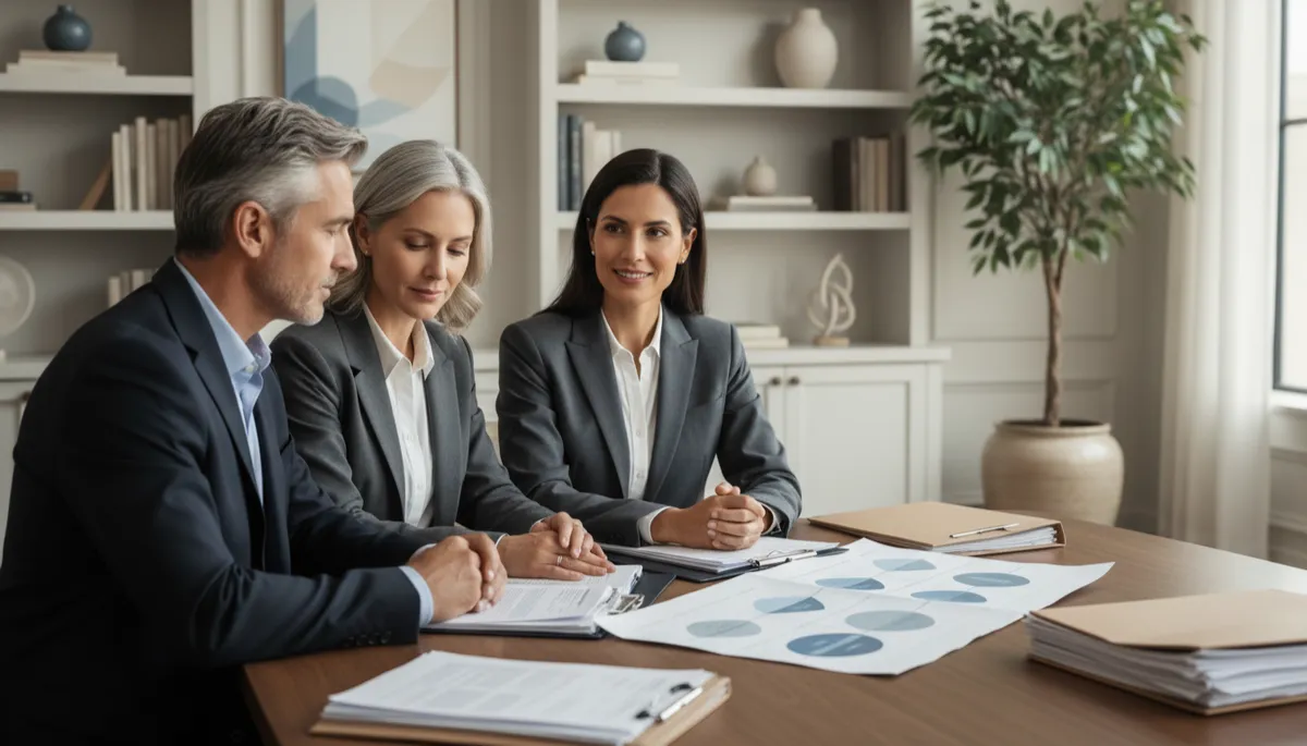 Advisor explaining trust-based wealth protection strategies to a couple