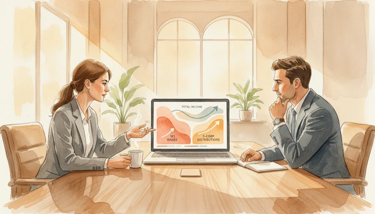 Agency partners reviewing wage and distribution breakdown on a financial dashboard