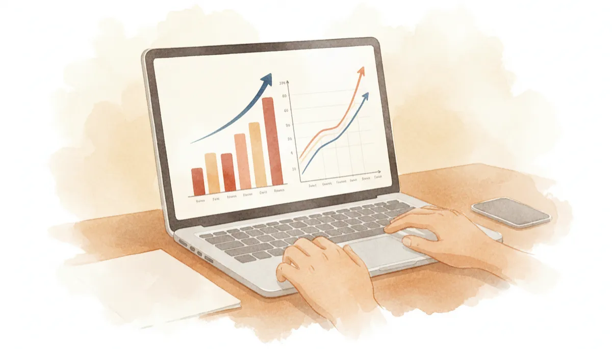Laptop displaying charts of steadily compounding investment balances over time