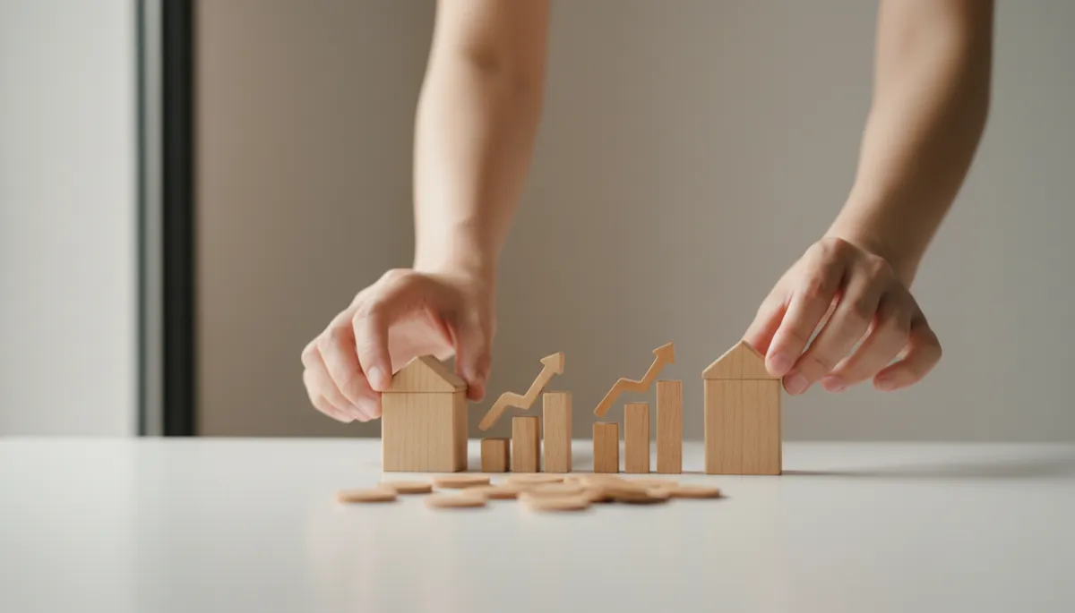 Hands arranging blocks representing assets built from tax savings