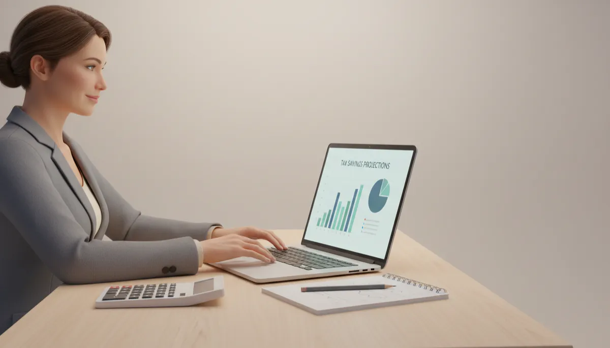 Business owner reviewing projected tax savings and financial strategy
