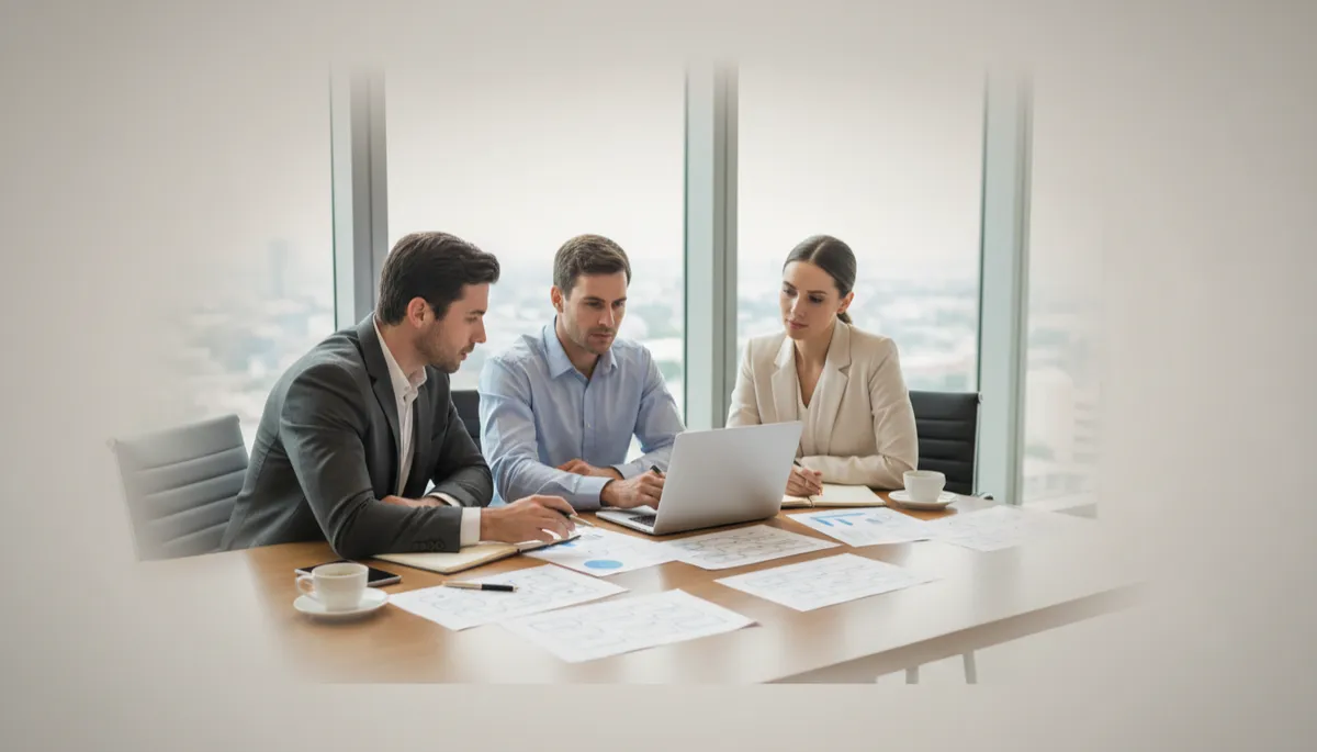 Business owners collaborating with a financial strategist on succession and estate structures