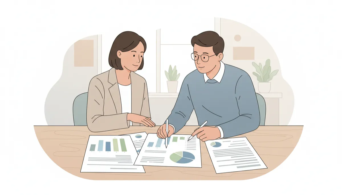 Local business owner reviewing long-term financial and estate planning documents with an advisor