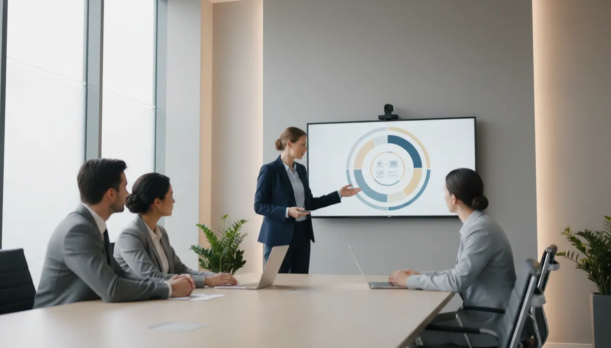 Business leader presenting a circular model linking value, profit, and positive impact