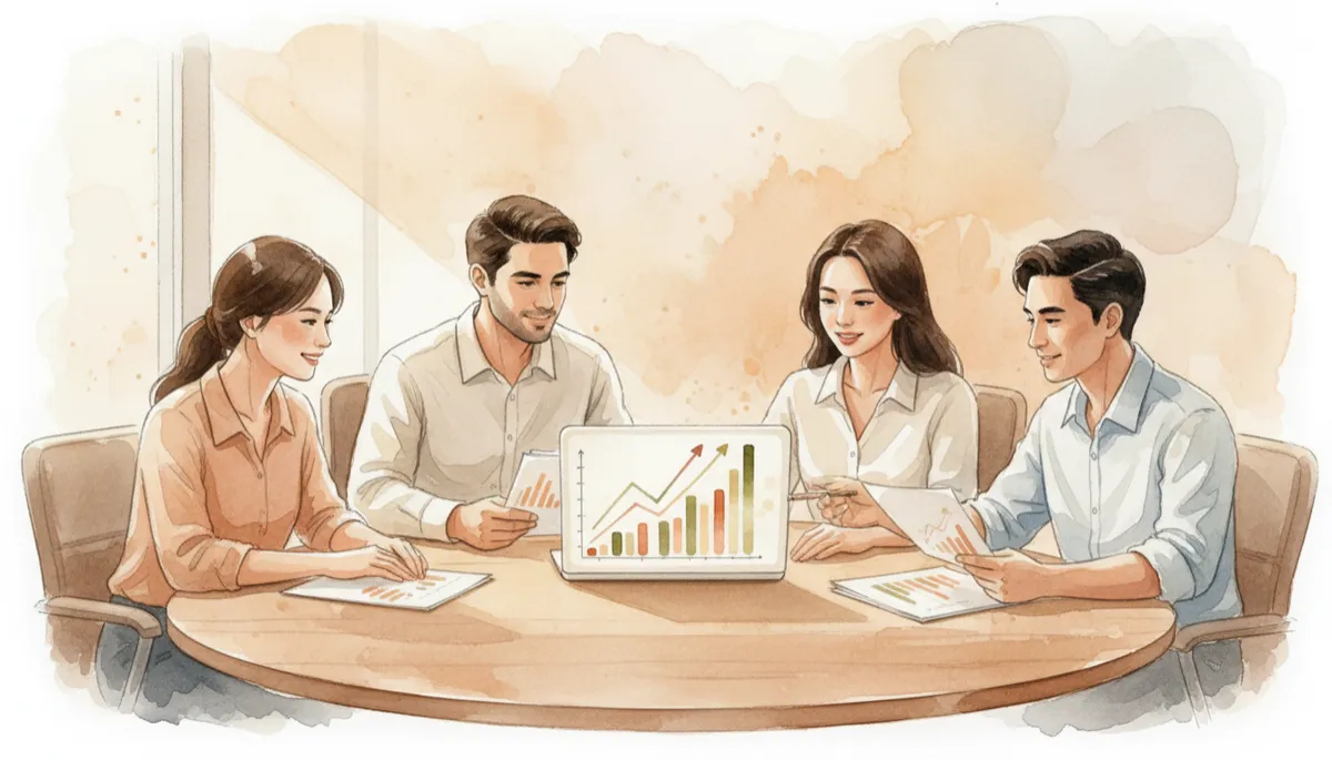 Small business team planning how to invest profits for growth