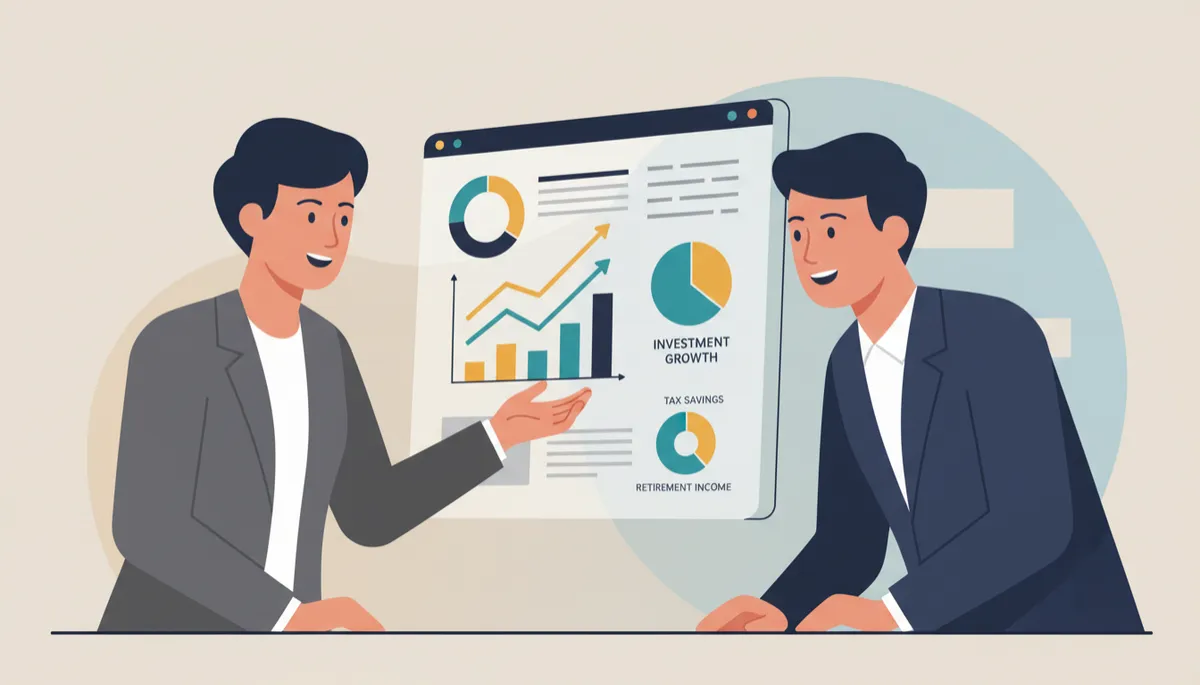 Financial consultant explaining a tax-efficient retirement and investment strategy to a business owner