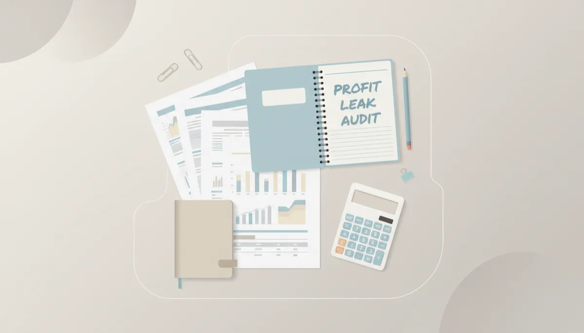 Financial documents and calculator used to identify hidden profit leaks