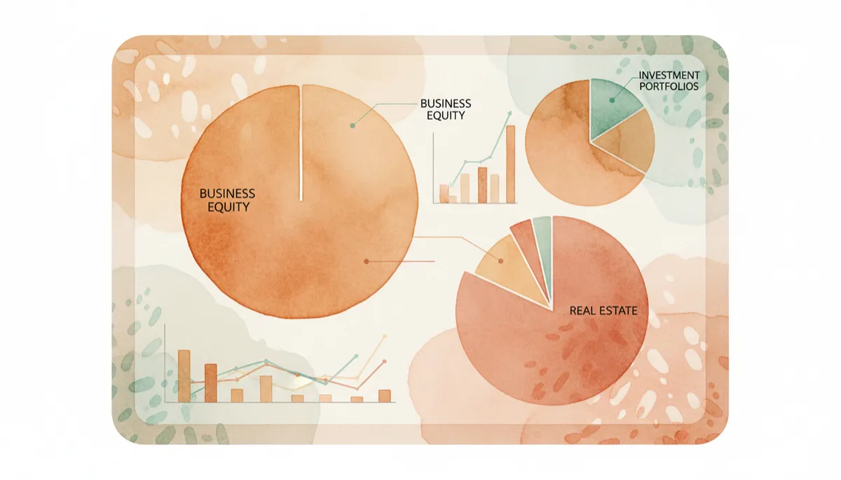 Tablet displaying diversified personal asset allocation across business, real estate, and investments