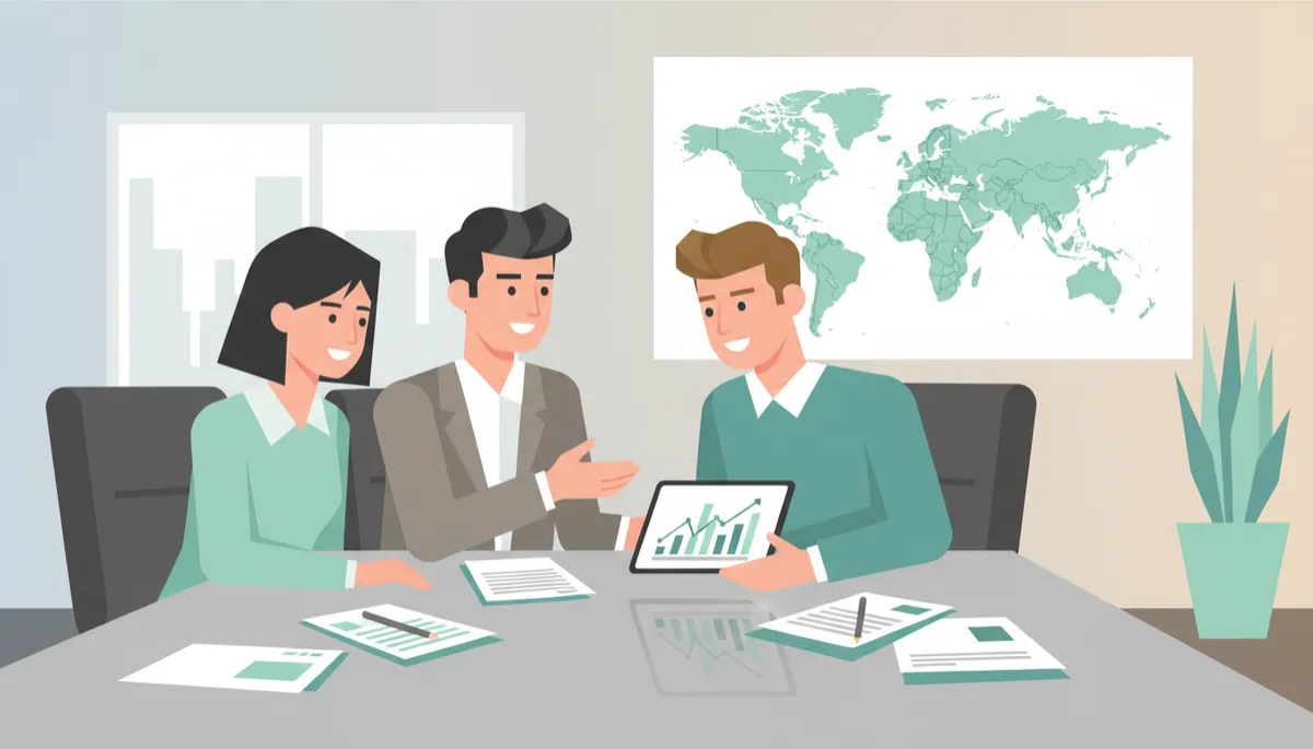 Financial consultant and clients reviewing a long-term financial plan together