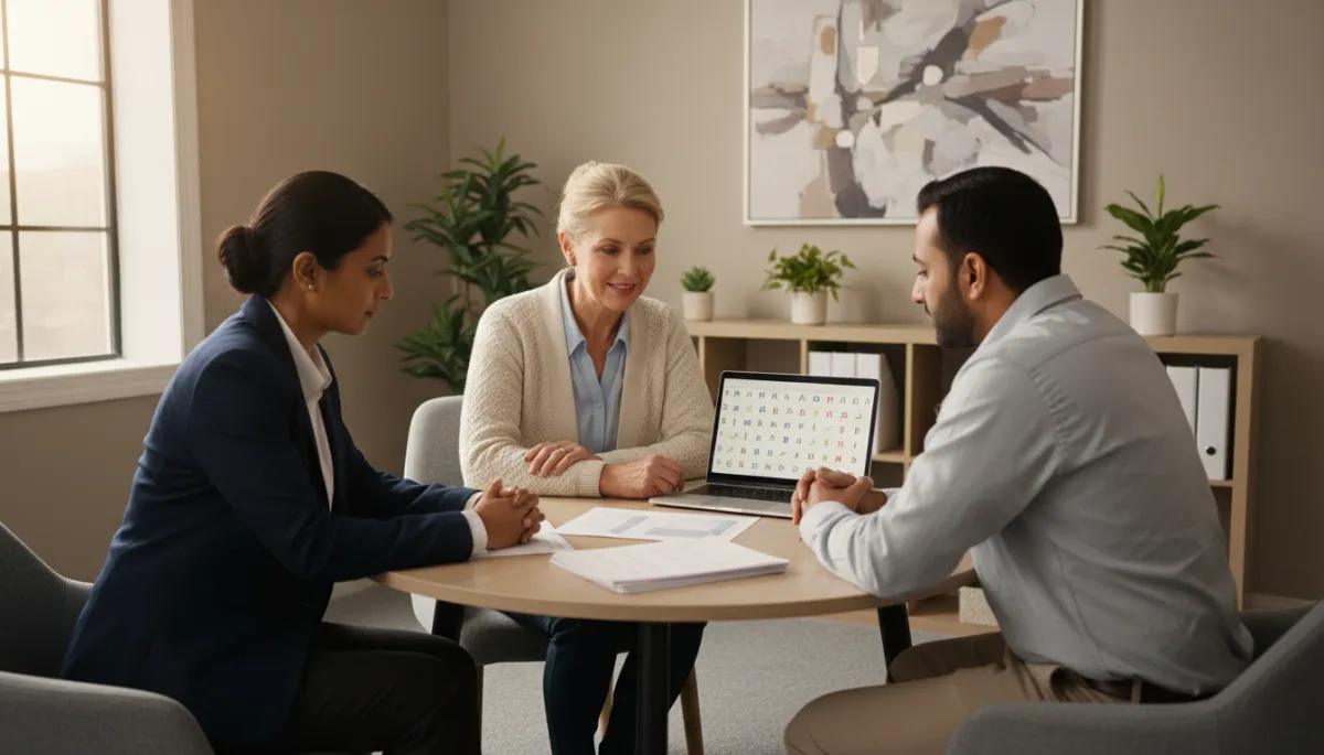 Speech therapist working with adult clients from different countries on English pronunciation