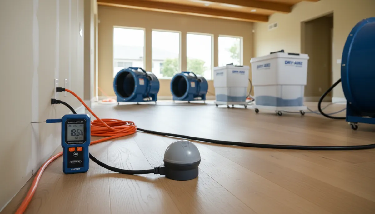 Moisture meters and drying equipment used for structural drying after water damage