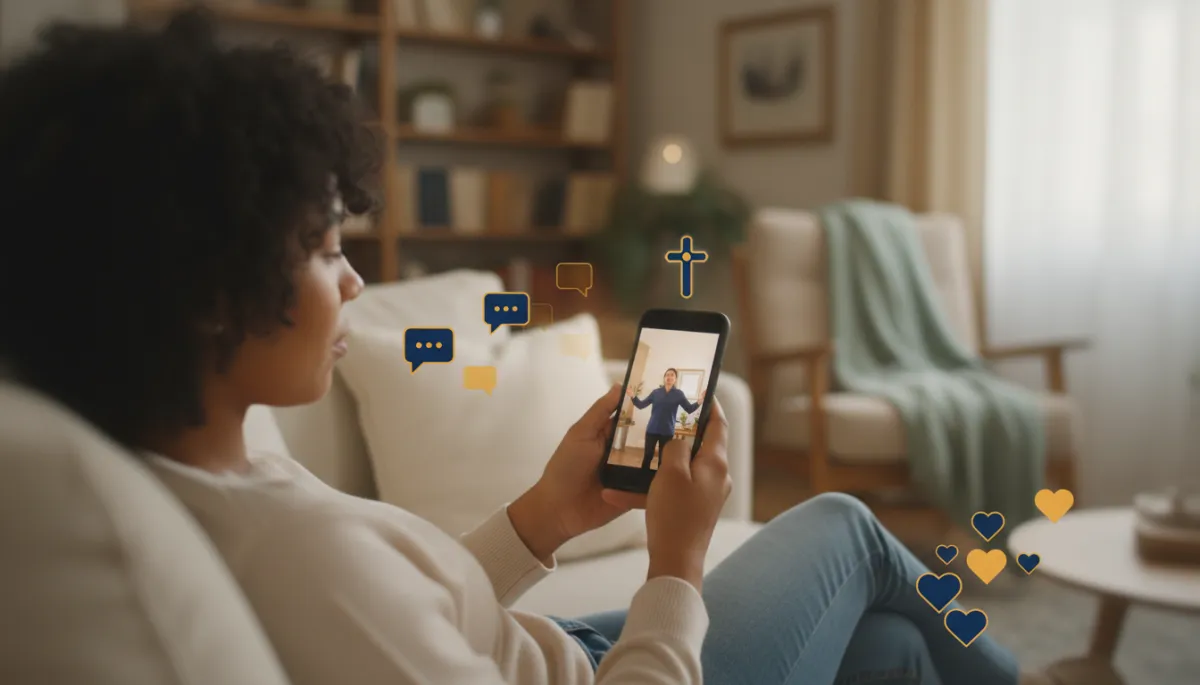 Person watching a gospel video for online evangelism on their phone