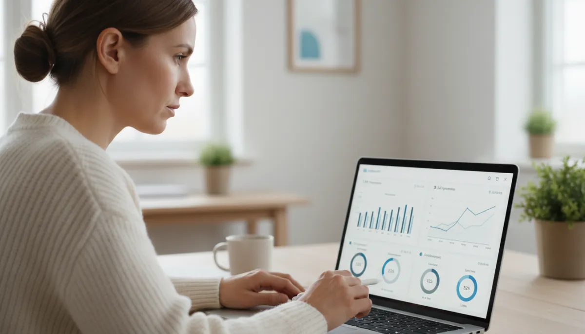Marknadsförare som analyserar statistik för LinkedIn kampanj på laptop