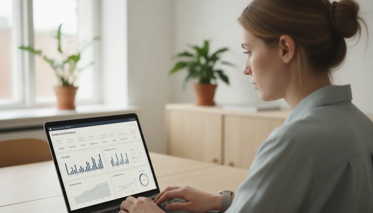 Marknadschef som analyserar leads och konverteringar från B2B-content marketing