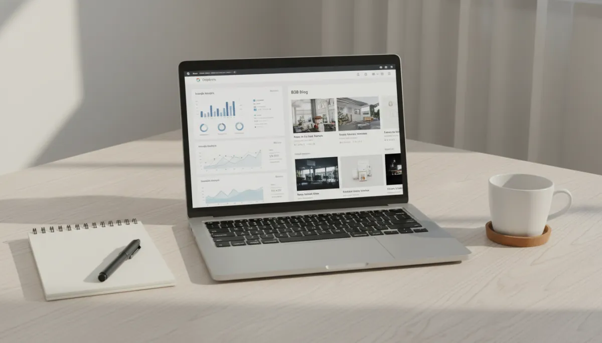 Dator som visar statistik för en B2B-blogg och trafik från Google.se