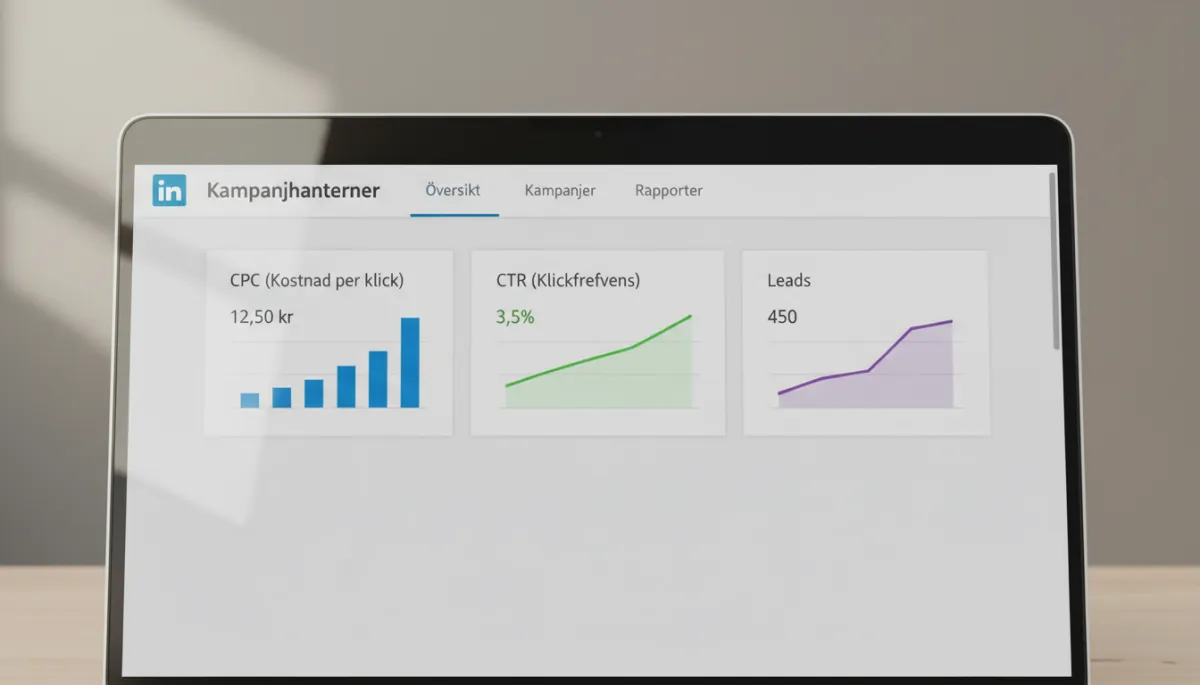 Närbild på dator med LinkedIn-kampanjhanterare som visar B2B-resultat