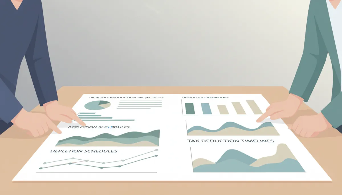 Professionals analyzing oil and gas IDC cash flow and tax projections