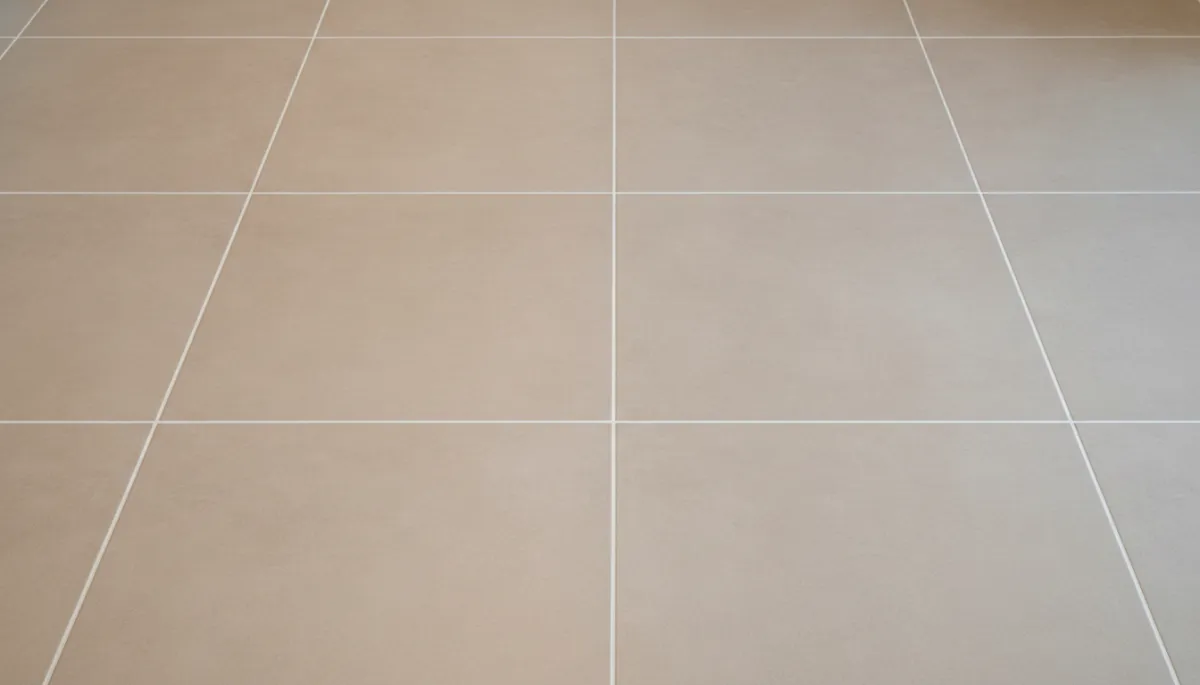 Professional neutral kitchen tile floor after grout color sealing with a matte finish