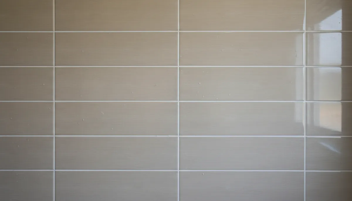 Close-up of freshly cleaned shower tile and grout in neutral tones