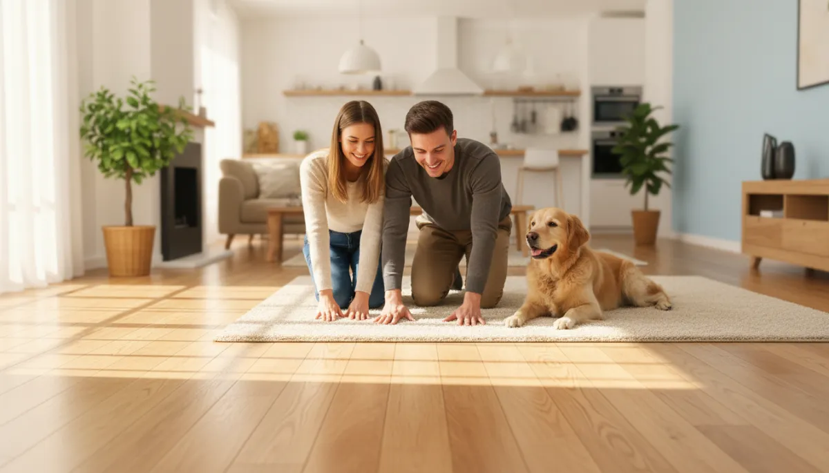 picture need to capture to entent of this blog for great and cleaned floors. Context: This is for a blog post about "Why Flooring Hits Home Buyers Right in the Feels (From a Developer Who Ran the Numbers)". Style: Professional quality, photorealistic, high resolution