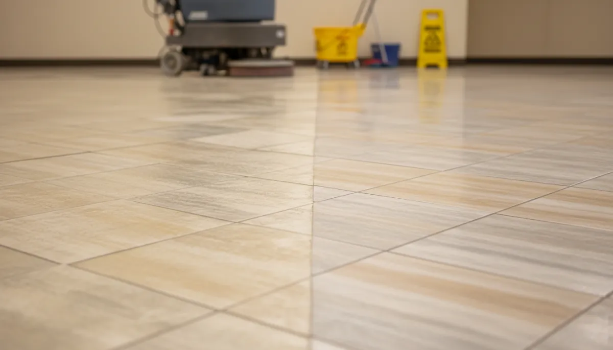 Comparison of luxury vinyl floor before and after professional wax removal in East Valley AZ Comparison of luxury vinyl floor before and after professional wax removal in East Valley AZ