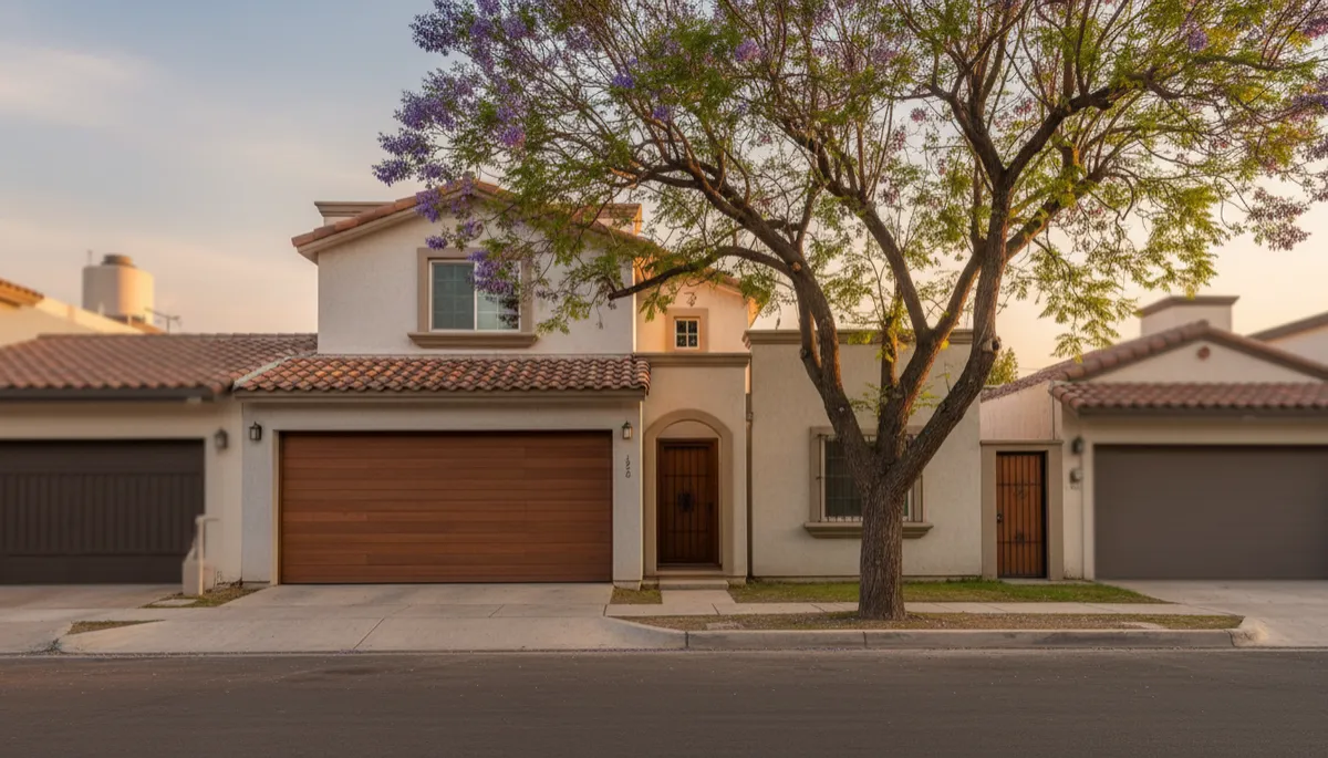 Fachada de casa residencial mexicana de interés medio en zona urbana