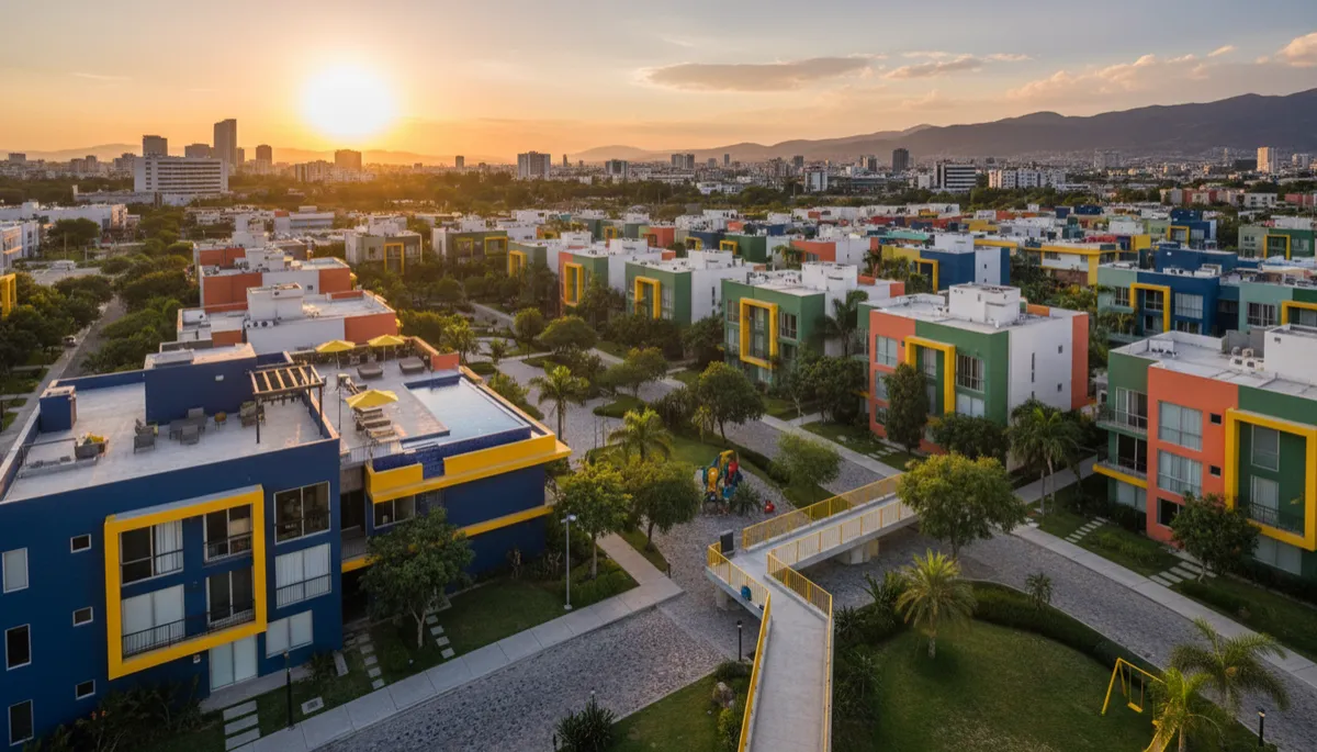 Desarrollo residencial moderno en ciudad mexicana con arquitectura contemporánea