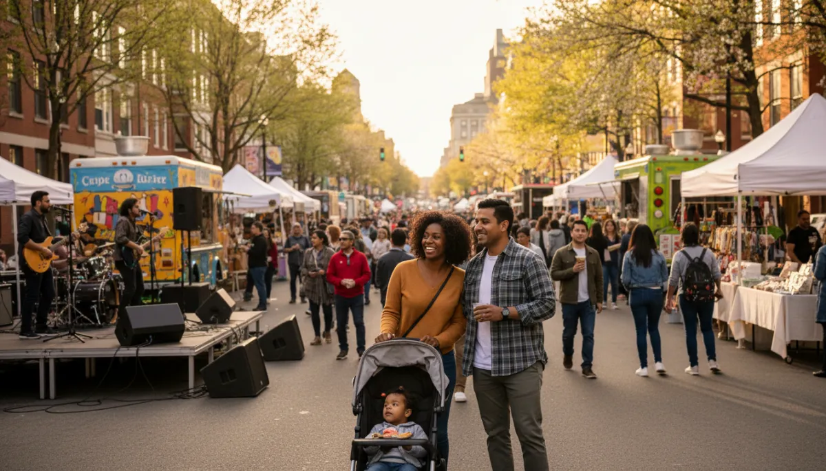 Family enjoying a spring street festival in Philadelphia Family enjoying a spring street festival in Philadelphia