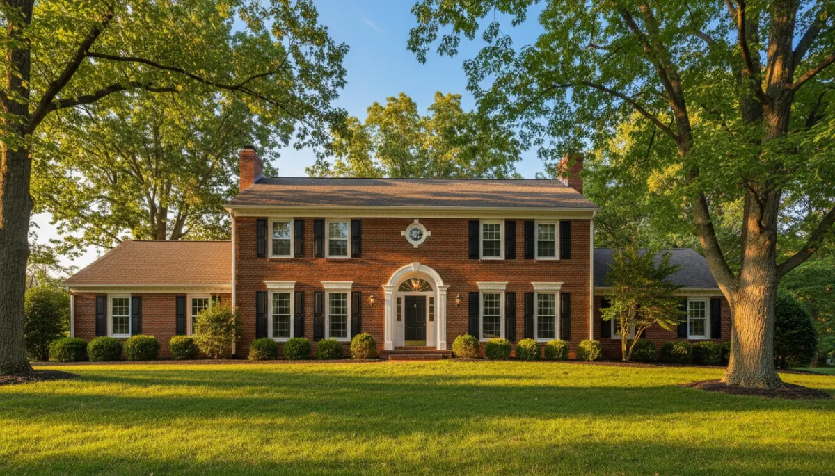 Colonial-style single-family home in Yardley PA with manicured lawn and mature trees Colonial-style single-family home in Yardley PA with manicured lawn and mature trees