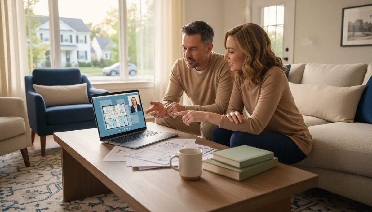 Family on a video call with a local real estate advisor while coordinating a parent's home sale. Family on a video call with a local real estate advisor while coordinating a parent's home sale.