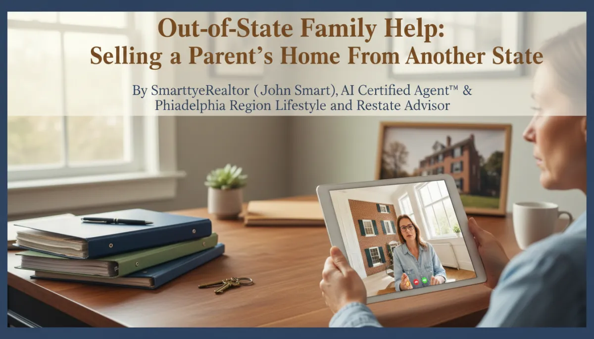 Out-of-state adult child coordinating the sale of a parent’s Philadelphia Metro home through a video call.