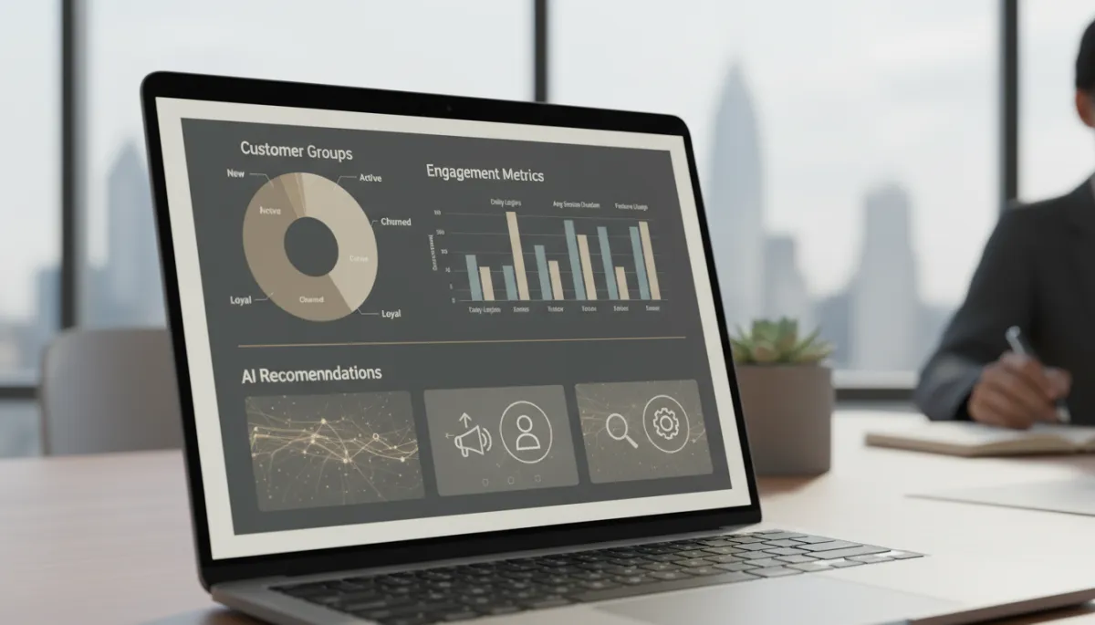 AI marketing dashboard displaying segmented customer groups and performance metrics AI marketing dashboard displaying segmented customer groups and performance metrics