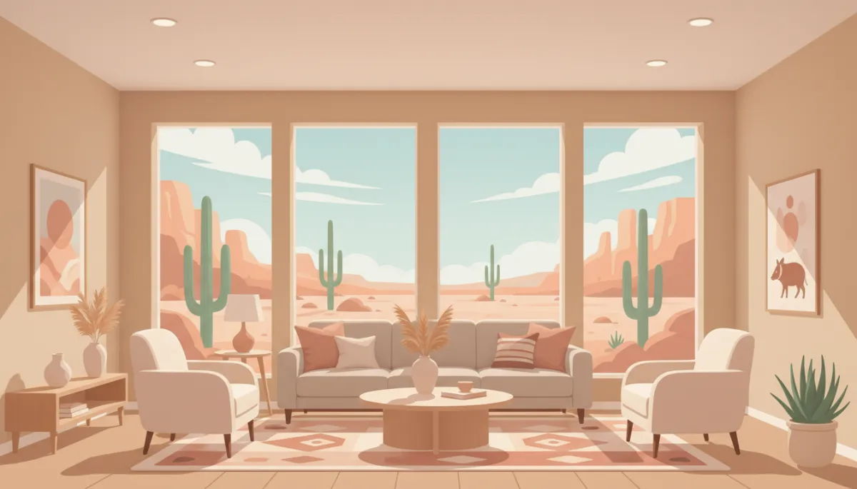 Modern neutral-toned living room in a Phoenix starter home