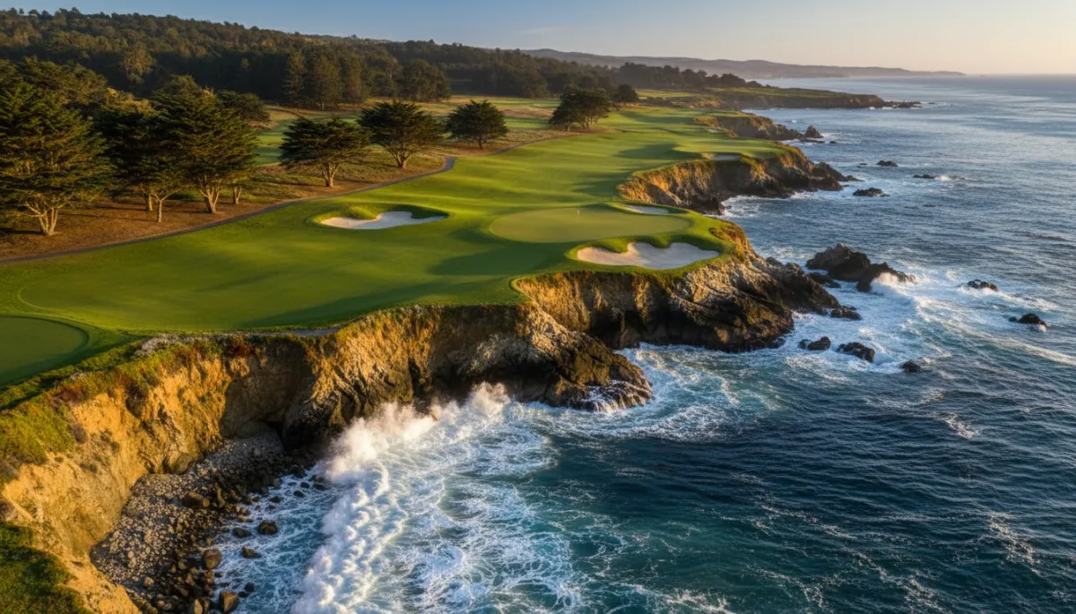 Pebble Beach Golf Links 18th hole overlooking the Pacific Ocean