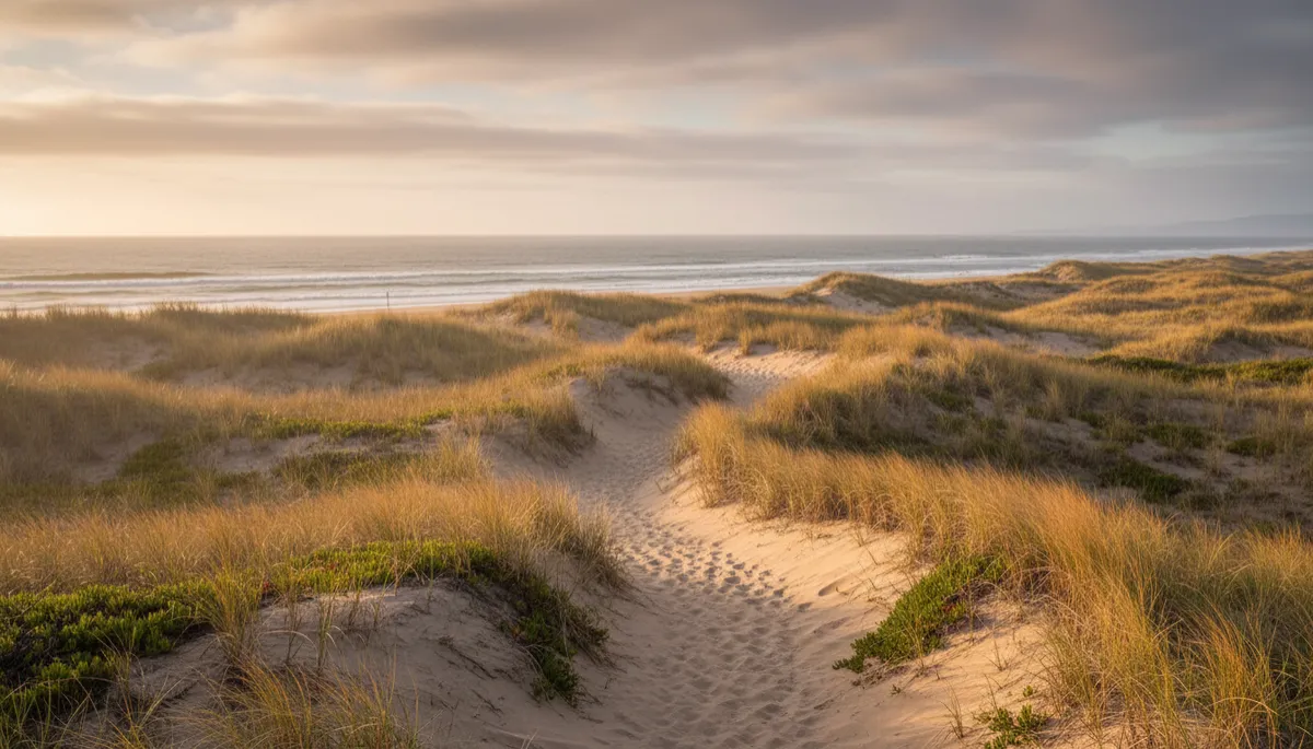 Photorealistic sand dunes and coastal trail at Marina State Beach