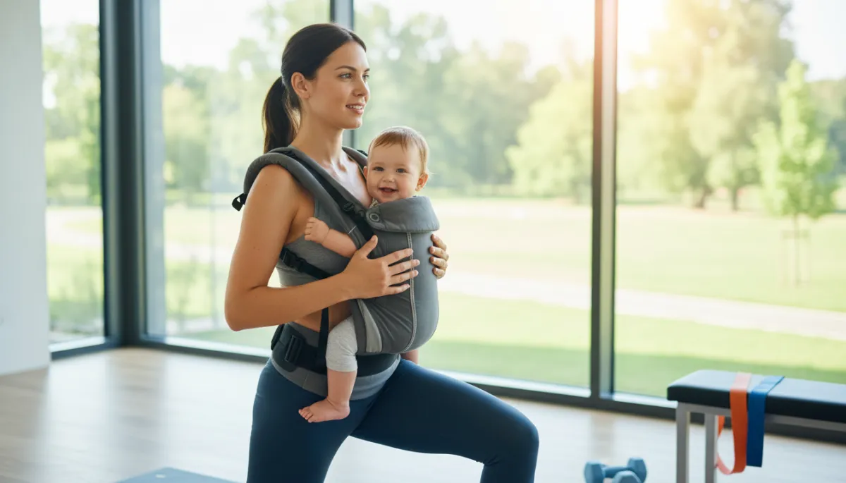 Toddler climbing a low wooden structure while her mother watches supportively