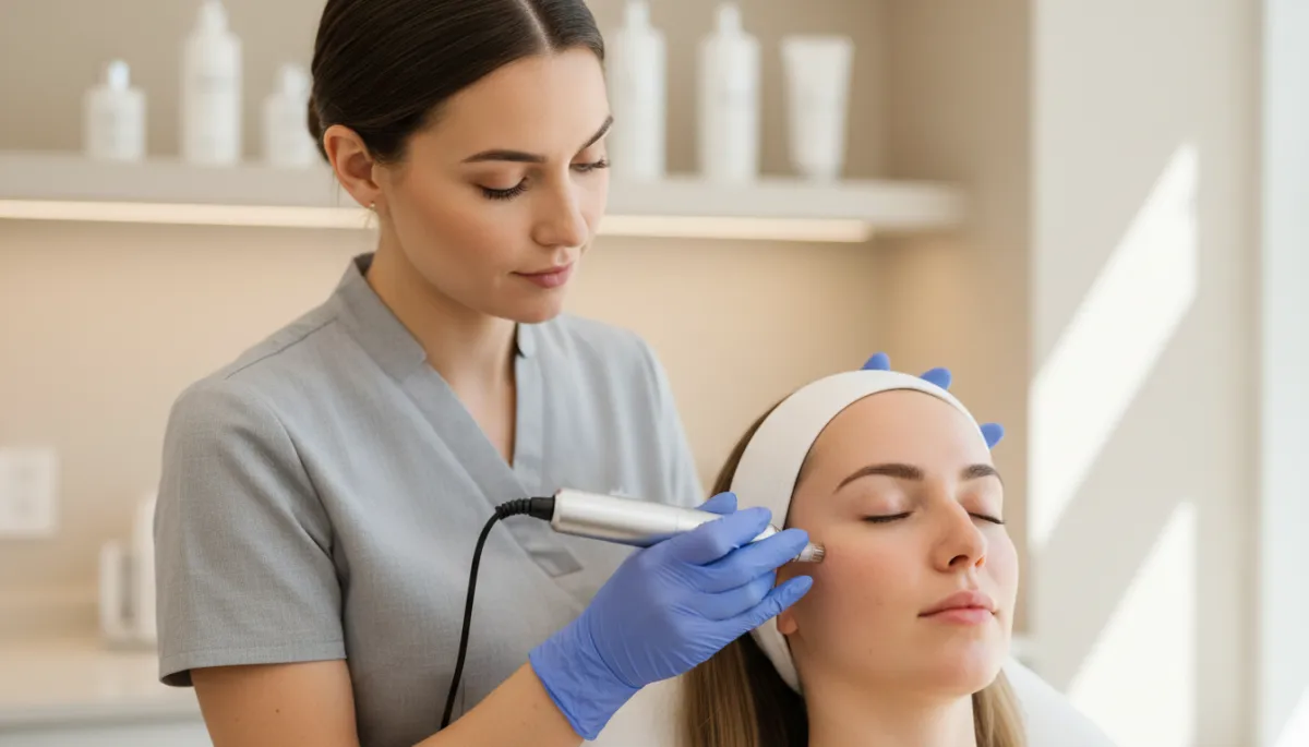 Clinician performing microneedling treatment on a client’s skin in a professional medspa