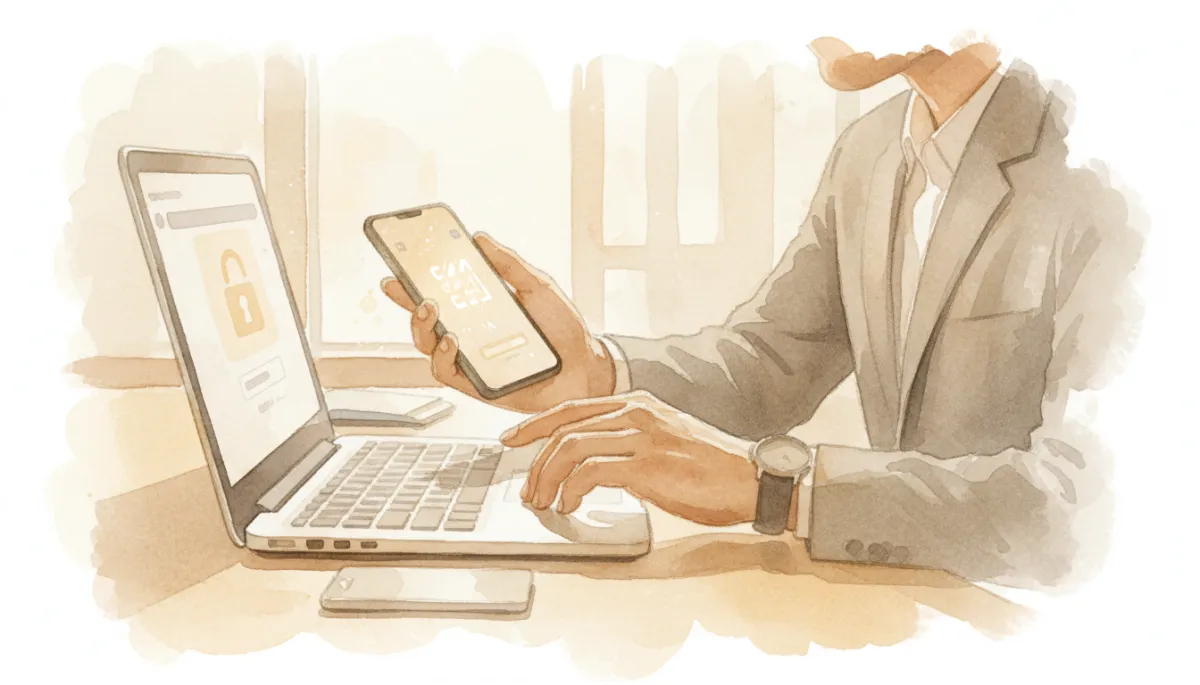 Employee using multi-factor authentication to securely access a business laptop Employee using multi-factor authentication to securely access a business laptop