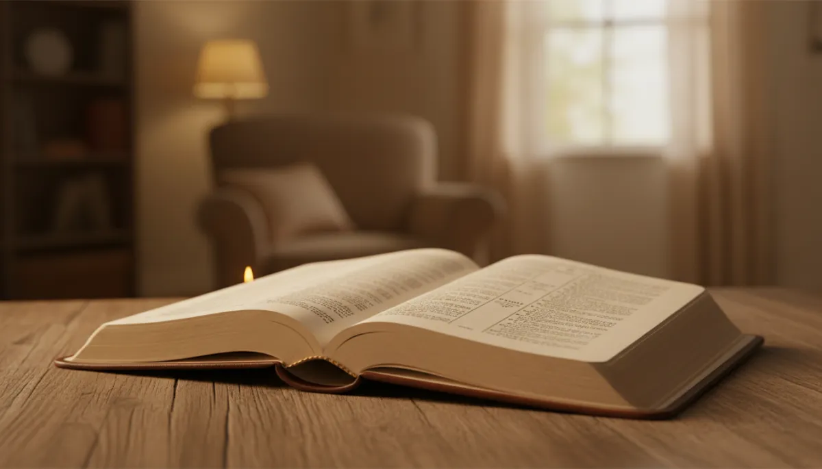 Open Bible highlighting Psalm 27 in warm candlelight Open Bible highlighting Psalm 27 in warm candlelight