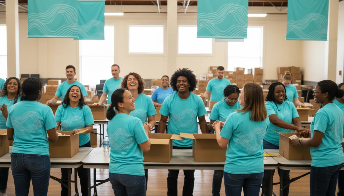 Volunteers serving together while experiencing the joy of generosity