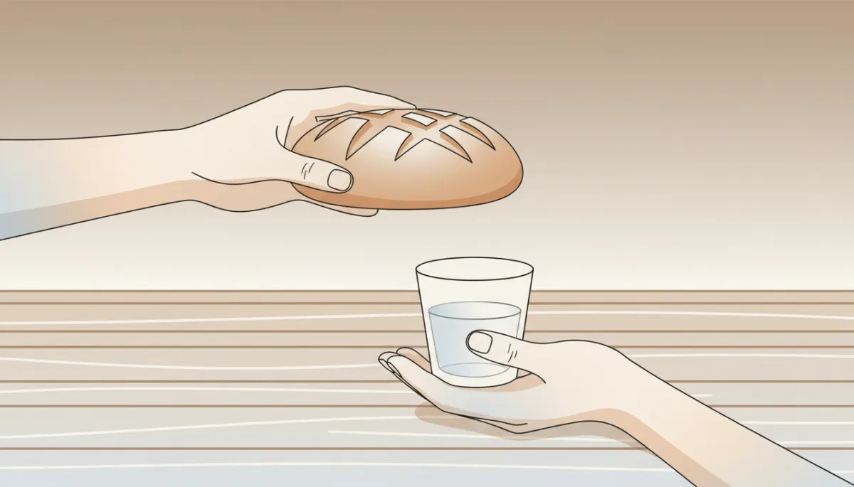 Hands receiving bread and water, symbolizing God’s gentle provision in exhaustion Hands receiving bread and water, symbolizing God’s gentle provision in exhaustion