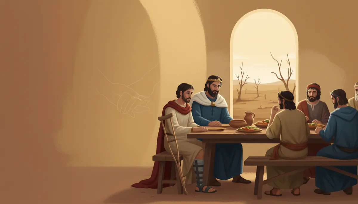Illustration of King David showing kindness to Mephibosheth