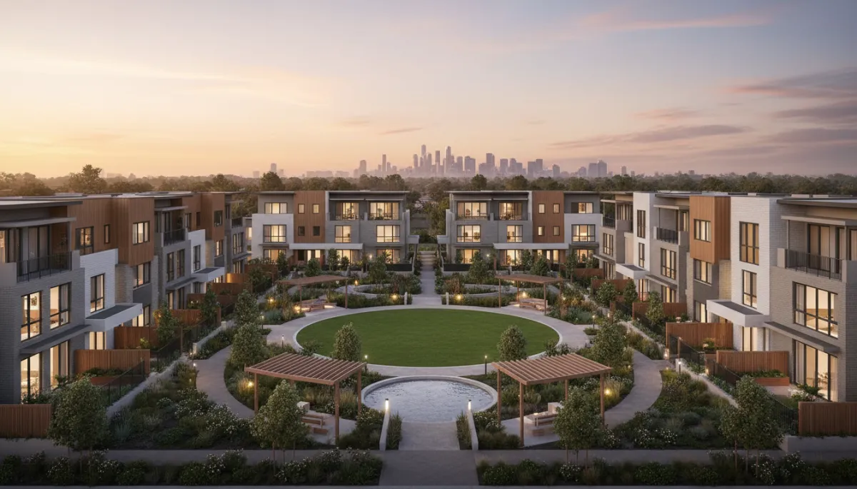 Modern Australian townhouse development in a residential growth corridor Modern Australian townhouse development in a residential growth corridor