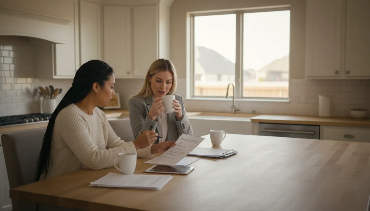 Native American homebuyer discussing loan questions with a real estate agent over coffee Native American homebuyer discussing loan questions with a real estate agent over coffee