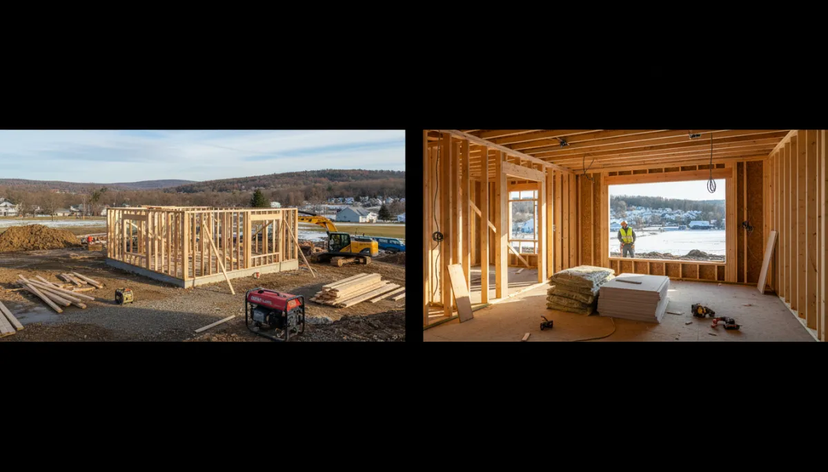 Add two relevant photos to this blog.. Context: This is for a blog post about "What to Expect During the New Home Construction Process in Western New York". Style: Professional quality, photorealistic, high resolution Add two relevant photos to this blog.. Context: This is for a blog post about "What to Expect During the New Home Construction Process in Western New York". Style: Professional quality, photorealistic, high resolution