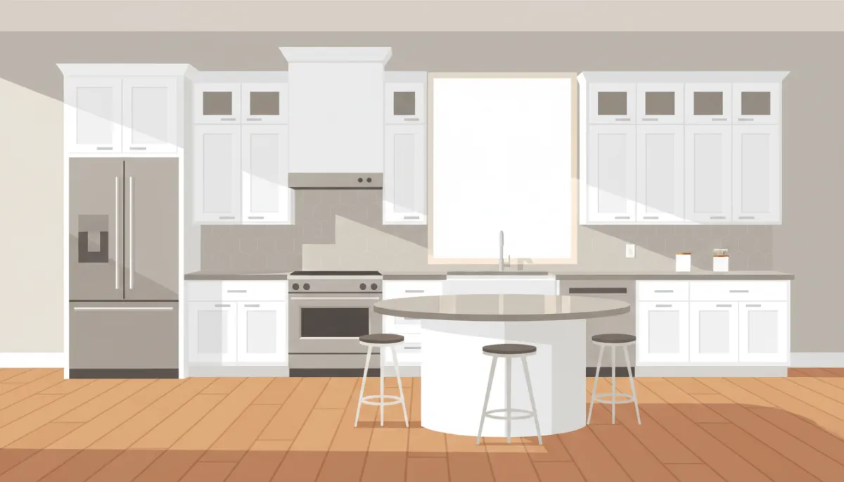 Finished modern white kitchen with quartz countertops and hardwood floors Finished modern white kitchen with quartz countertops and hardwood floors