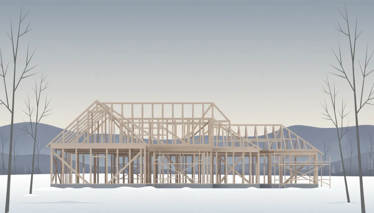 Framing stage of a custom home under construction in Western New York
