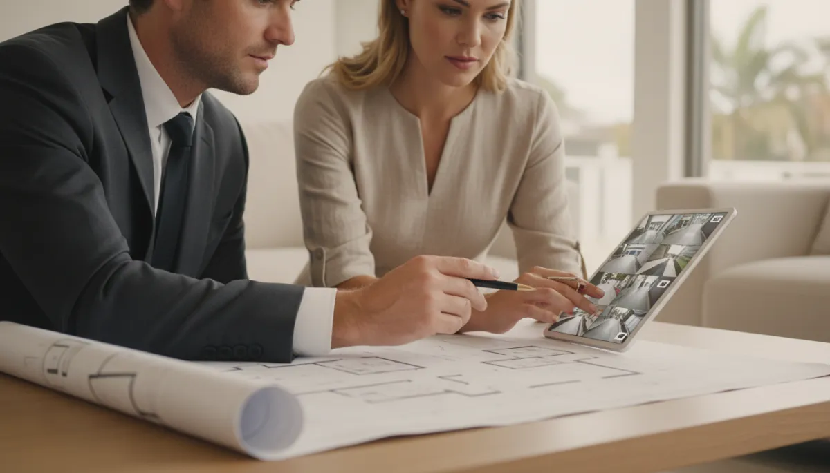 Security consultant planning camera coverage with a homeowner